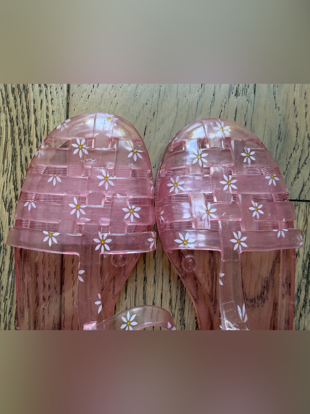 GAP Girls NEW Pink Jelly Sandals with White Flowers & Ankle Straps Size 1 - Picture 2 of 5